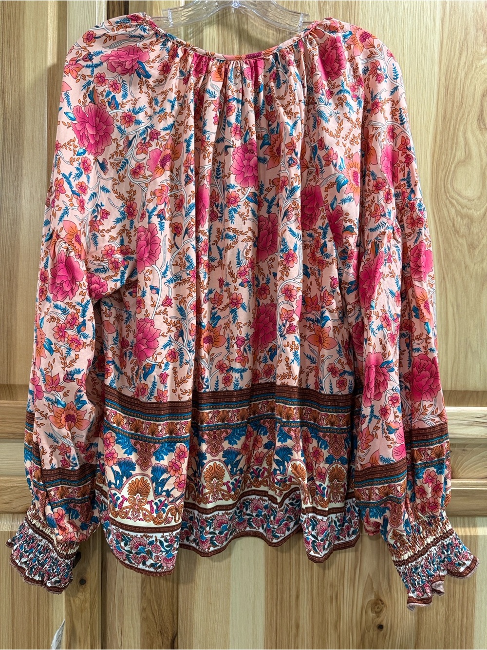 NWT Grace + Karma Size L Boho Peasant Festival Hippie Floral Tassel Tie Blouse - Picture 6 of 12
